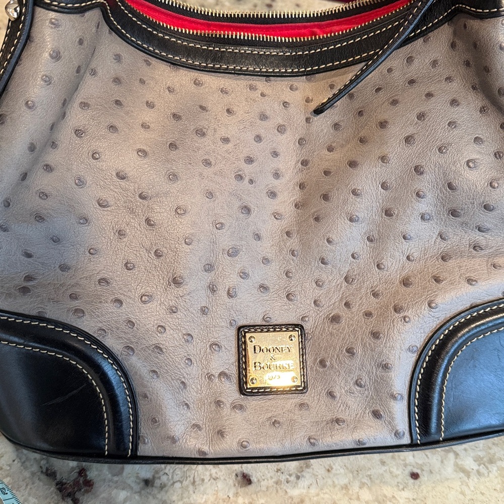 Dooney & Bourke gray and Black Ostrich-Embossed Shoulder Bag - Picture 9 of 9